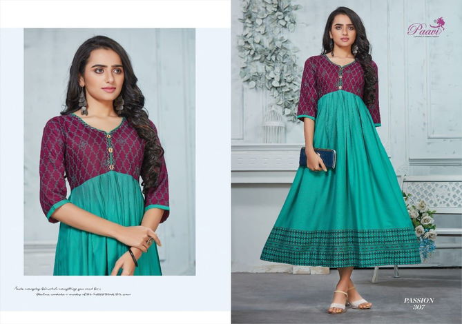 Paavi Passion 3 Ethnic Fancy Wear Rayon Anarkali Long Kurti Collection